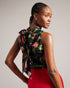 RAEVEN-Tops-This sleeveless number will bring elegance to any season, whether you wear it on its own or layer it under your favorite blazer. RAEVEN brings together a high cowl neck, floral print and back bow fastening to create a top that's a true stand out. Sleeveless top High cowl neck Floral print Self-tie back bow Slim fit Ayo is 5'8" / 1.73m and wears Black in a Ted size 1- Ted Baker Romania
